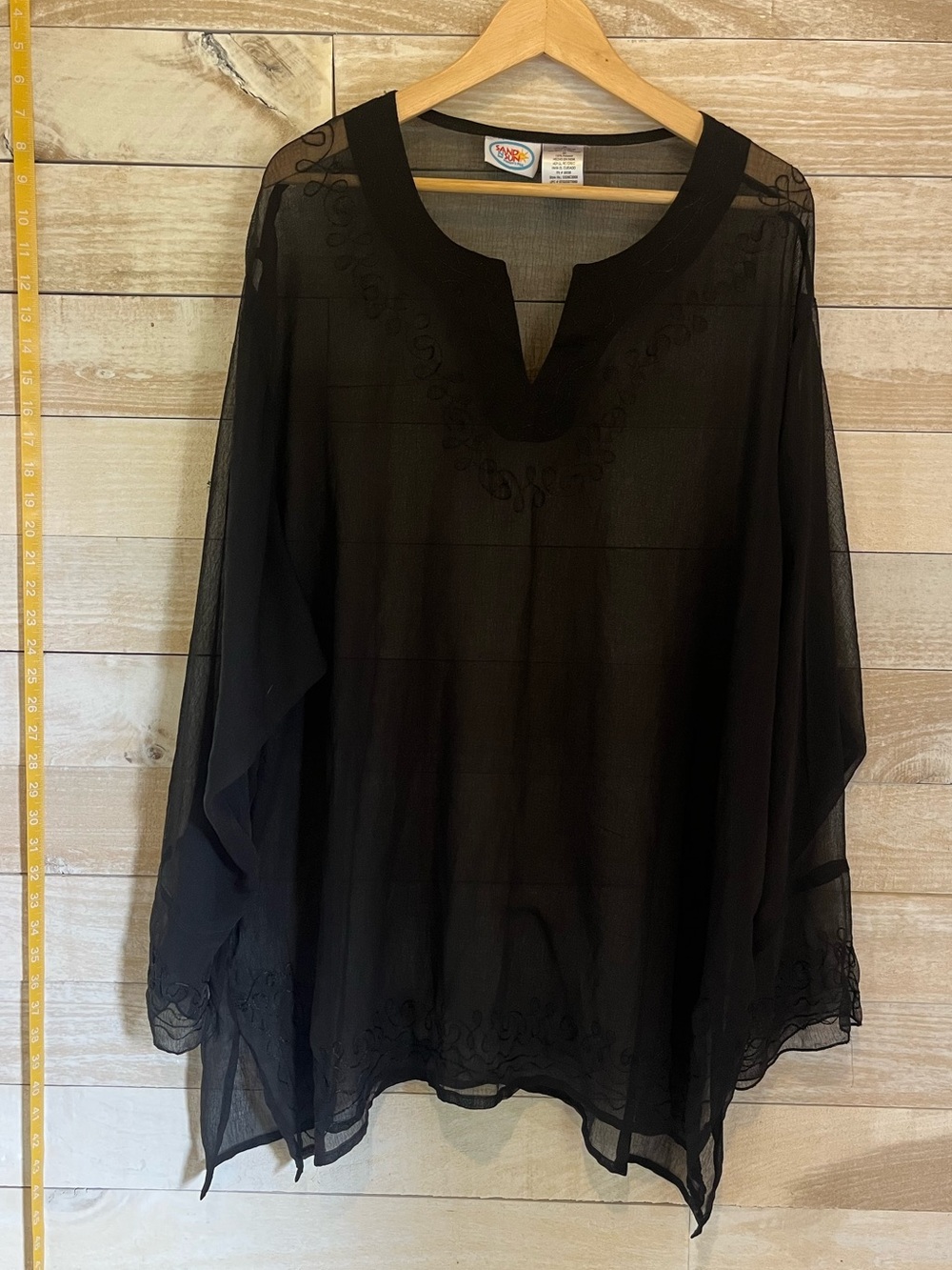 Sheer Black Embroidered Women's Coverup/Tunic